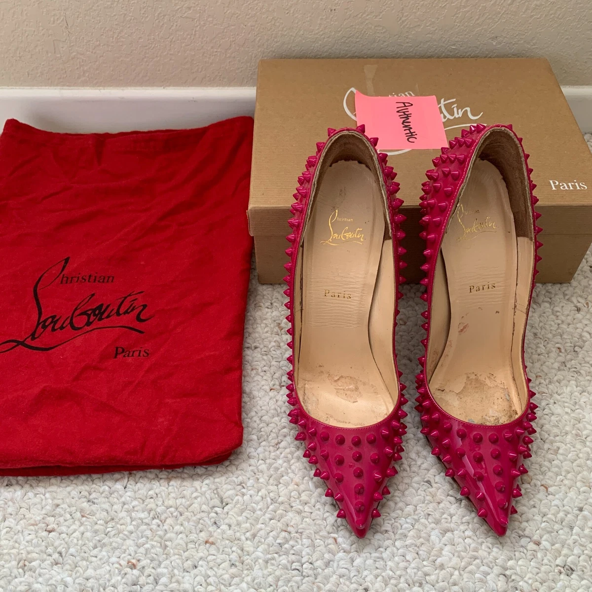 CHRISTIAN LOUBOUTIN Heels Patent Spikes Pigalle 120 Pumps 40.5 Pink  AUTHENTIC