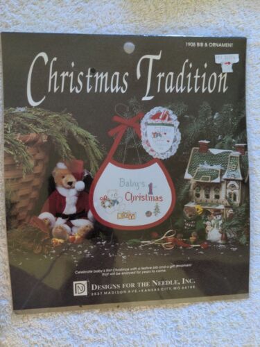 Designs for the Needle Cross Stitch Kit Babys First Christmas Bib & Ornament New