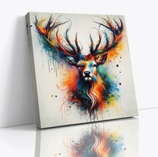 Stag Deer Head Colourful Canvas Print Contempoary Modern Wall Art Home Décor