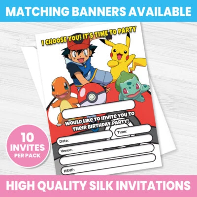 HAPPY HIPPO PARTY SUPPLIES POKEMON INVITATIONS BIRTHDAY POKEMON PARTY INVITES