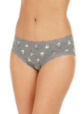 Jenni by Jennifer Moore Womens Printed Lace-Trim Hipster Panty Gray Festive Pugs