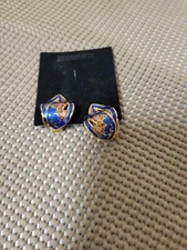 Fashion Gold Plated Clip On Earrings Color Blue with Flower Design