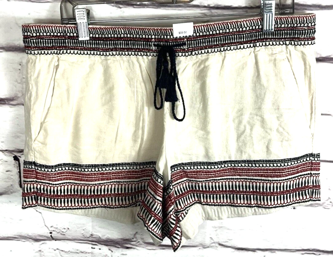 NWT Loft Women's Size M Beige Embroidered Short's With Pocket's Linen Blend