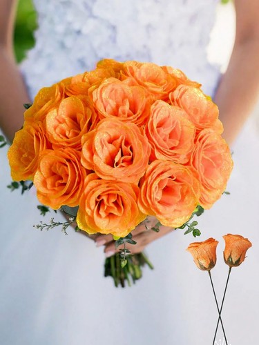 12 6PCS Bouquet di Rose Glitter Fiori Artificiali Lucidi per Matrimoni e Decorazioni - Foto 31 di 33
