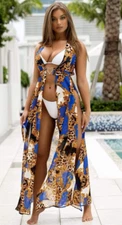Crush Boho Bathing Suit Bell Sleeve Cover Up Sun Dress Barocco Sarong New