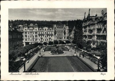 Postcard PK sw Mariánské Lázně Schillerplatz Stoja card Mariánské Lázně 1944