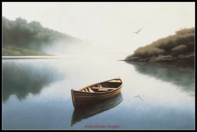 Boat on the Lake - DIY Chart Counted Cross Stitch Patterns Needlework DMC Color