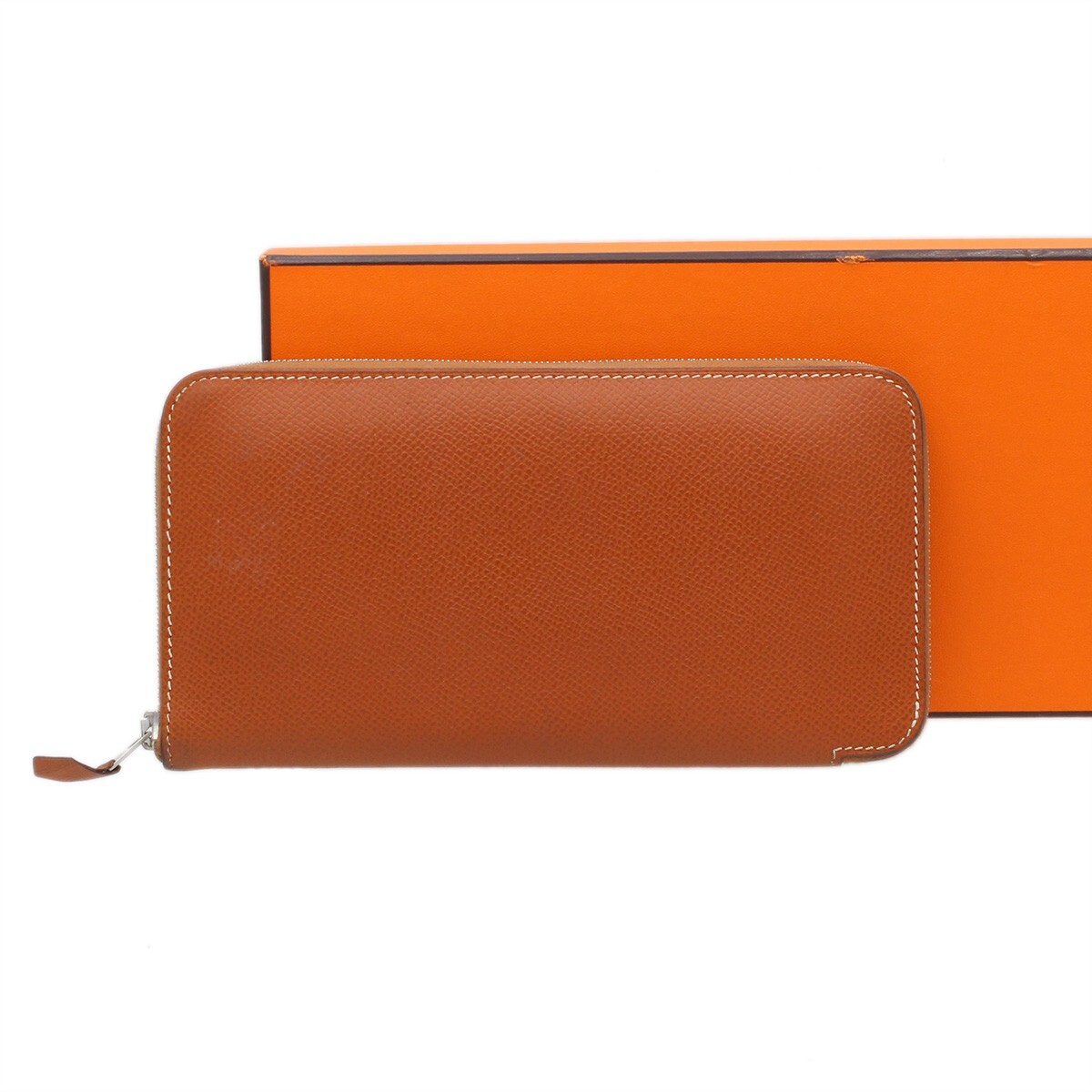 HERMES Azap Long All-Leather Zip-around Long Wallet Brown
