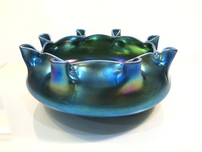 Rare Steuben Blue Aurene 8 Stem Flower Vase Bowl 8 Wide Excellent