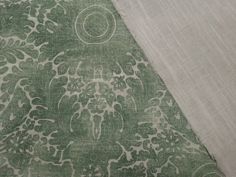 Waverly DAMASK SARONG EVERGREEN Green Beige Abstract Floral Drapery Uph Fabric - Image 2 of 4