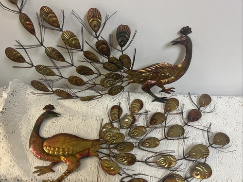 Vintage Set Gold Metal Peacock Wall Decor MCM 60/70s Boho Decor Retro Hong Kong