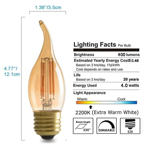 PANLAVIE LED Filament Chandelier Bulb - Thumbnail 3