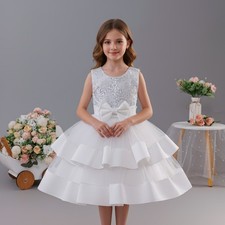 Bowknot Tutu Dress Kids Girls Pageant Princess Mesh Christmas Wedding Gown Party