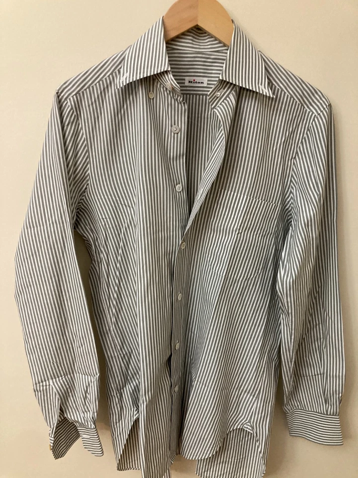 Camisa de vestir gris/blanco a rayas 14,25 en muy buen estado kiton Foto 2 de 4