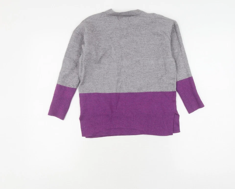 Tahari Women's Grey/Purple Crew Neck Pullover Jumper S - Image 2 of 4