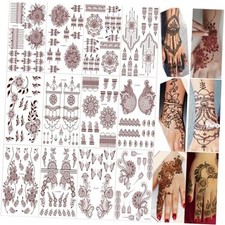 12 Sheets Henna Temporary Tattoo Kit, Waterproof Brown Tattoo Stickers Brown-2