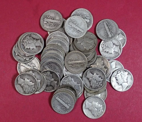 ROLL OF 90% SILVER MERCURY DIMES (50 PCS) $5 FACE VALUE