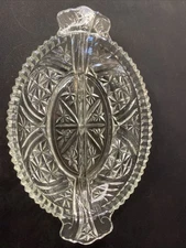 Anchor Hocking Stars and Bars Pattern Divided Glass Relish Dish Vintage