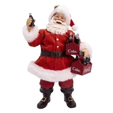 Kurt Adler Fabriche Christmas Figurine, Santa Holding Coca-Cola Six Packs, 10.5"