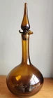 Mid Century Blenko Glass Amber Brown Genie Bottle #37 Decanter Vase w/ Stopper