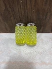 Vintage Fenton 3.25" Yellow Uranium Hobnail Glass Salt & Pepper Shakers Set