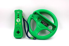 Green OEM Luigi Nintendo Wii Motion Plus Controller And Wheel / Rubber Cover