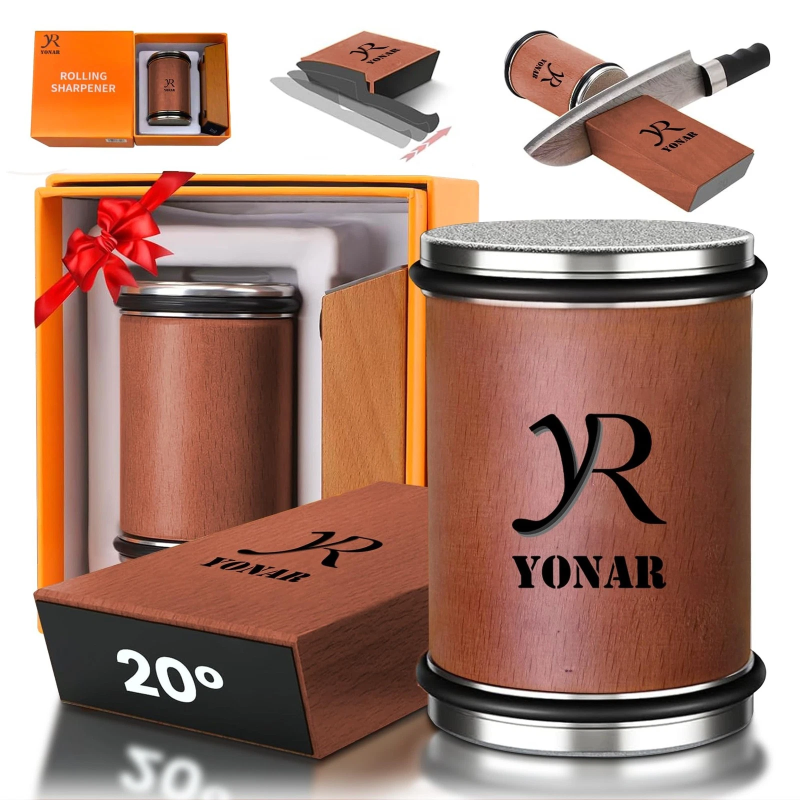 YONAR Rolling Knife Sharpener - Faster Sharp Edge with 2 Diamond Stone Discs ...