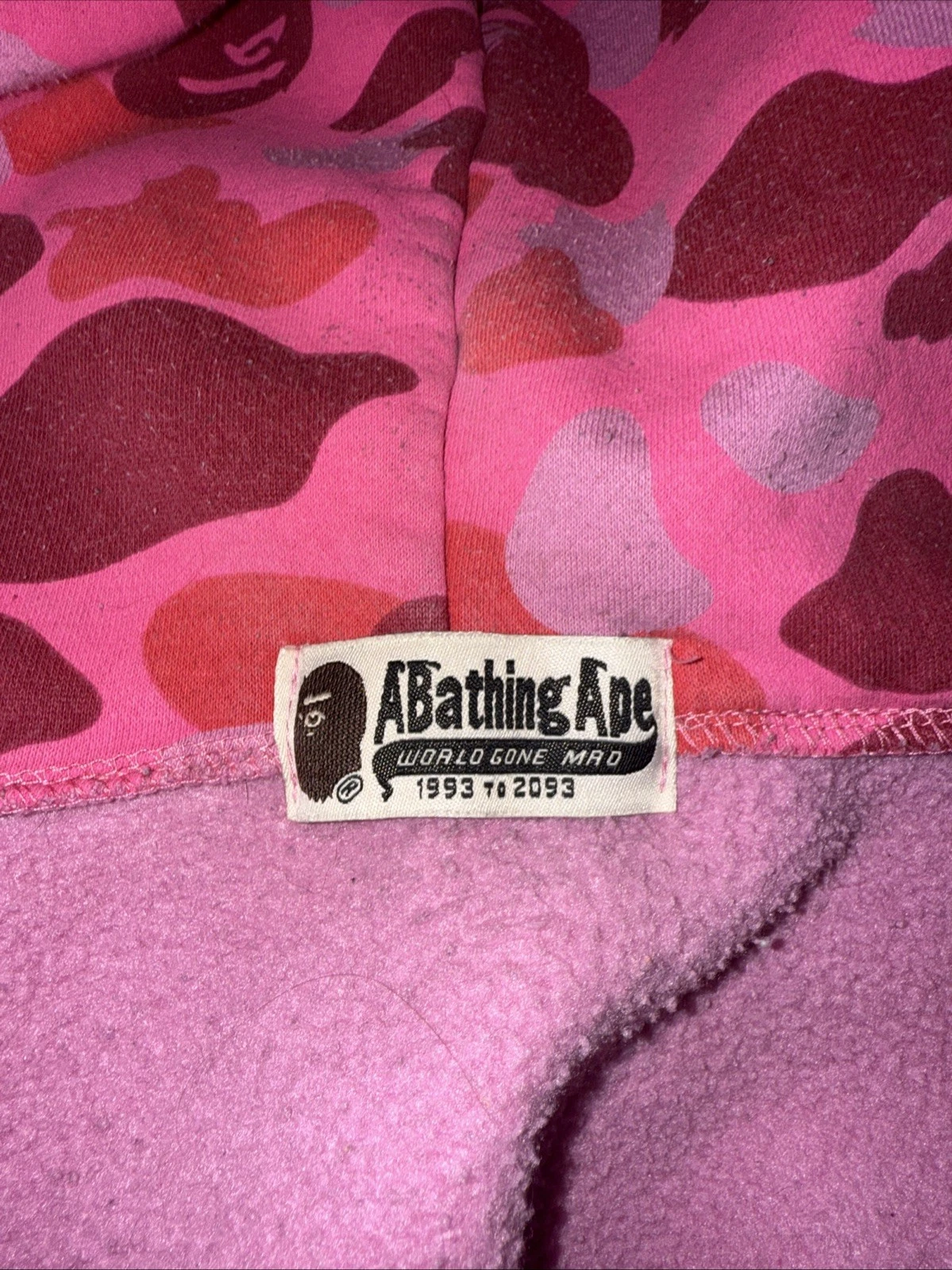 A BATHING APE (BAPE) Bape Felpa con Cappuccio Uomo Full Zip ABC Mimetica Modello Squalo Rosa Taglia Large