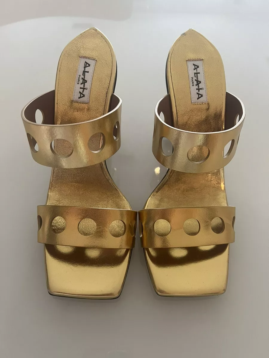 Alaia gold metallic perforated heels sandals Size 37 BNIB