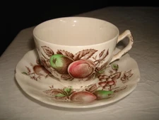 Vintage Johnson Bros "Harvest Time" Brown Fruit Design Cup & Saucer