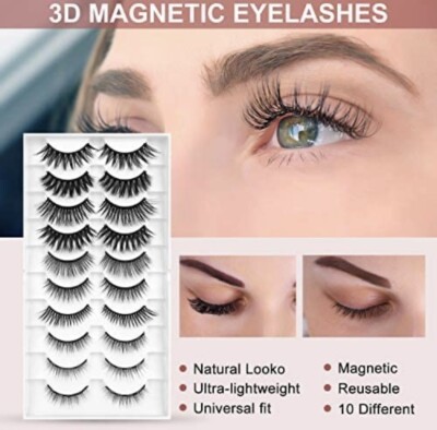 NEW SEALED 10 Pr Eyelashes Long Lashes & Waterproof Magnetic Eyeliner