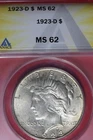 1923 D- ANACS MS62 PEACE DOLLAR #B48366