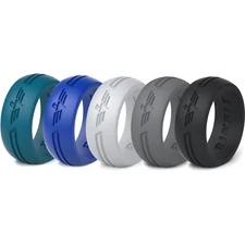 RINFIT Silicone Wedding Rings for Men - Rubber Band 5 Rings - Power collection