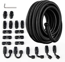 6AN Fuel Line Kit, AN10 Nylon Braided Fuel Line Hose Fitting Kit 20Ft CPE  Black
