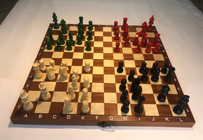 Quaternity 4 Player Chess Classic39 Wood Folding 15.4'' Board Game 64 Wood Pieces