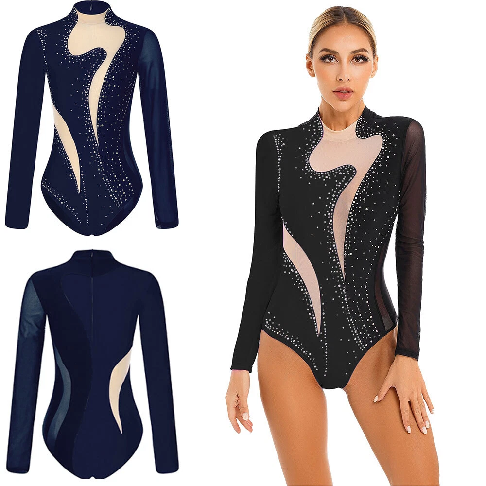 Womens Gymnastics Jumpsuit Long Sleeve Dance Leotard Athletic Dance Bodysuit