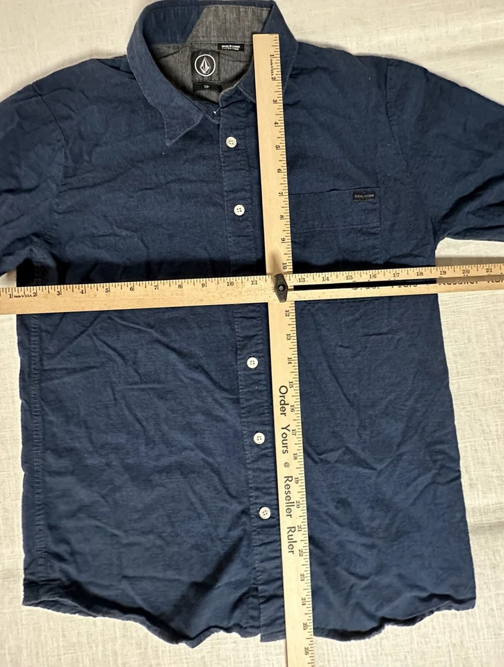 Volcom Men’s Small Long Sleeve Button Front Shirt Dark Blue 100% Cotton - Image 3 of 4