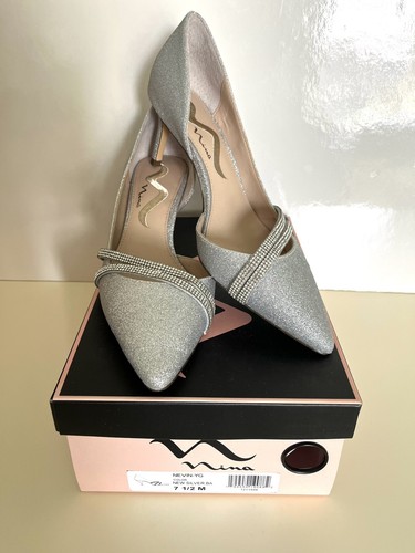 NIB N by Nina Nevin Metallic Silver Heels Size 7.5 - Picture 13 of 14