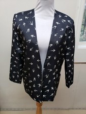 Vintage Via Saint Andrea Navy Blue White Blazer With Shoulder Pads Size 10