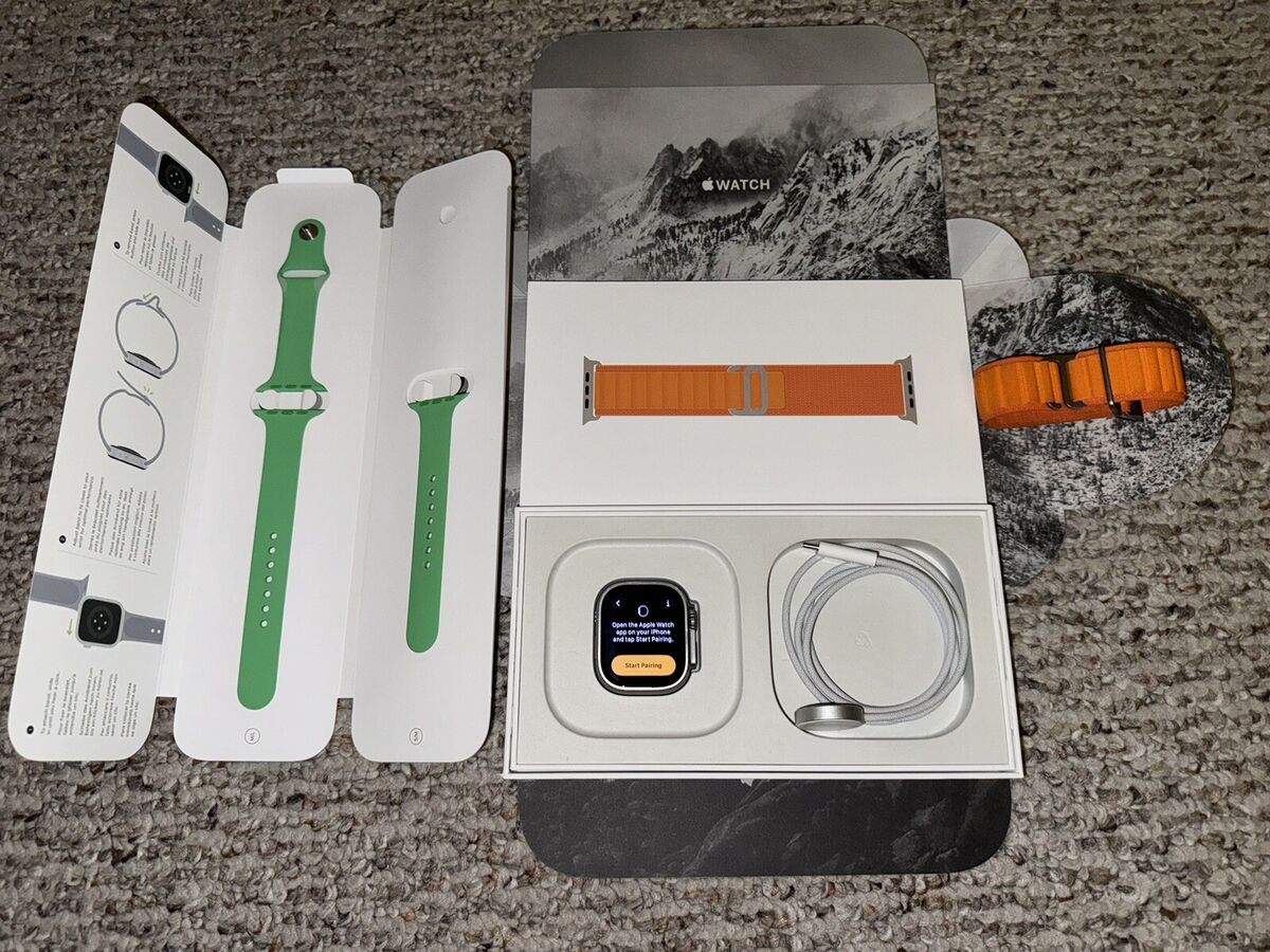 Apple Watch Ultra 49mm Titanium Case with Orange Alpine Loop Apple Watch Ultra 49mm Titanium Case with Orange Alpine Loop