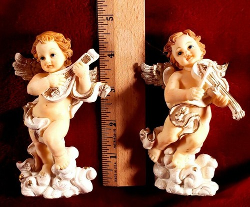 Pair of Baroque Style Cherub Angels Playing Stringed Instruments. 4.5" Tall - Picture 12 of 12