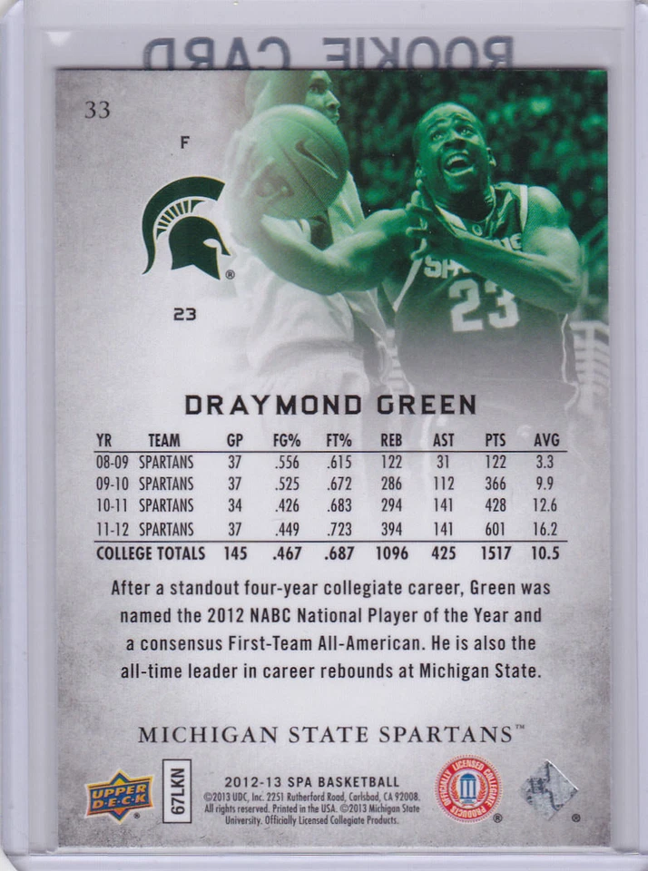 DRAYMOND GREEN ROOKIE CARD 2012 Upper Deck SP Authentic Basketball RC WARRIORS! - Image 2 of 2