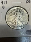 1917 s walking liberty 50¢ reverse mint mark. worn but all lettering visible