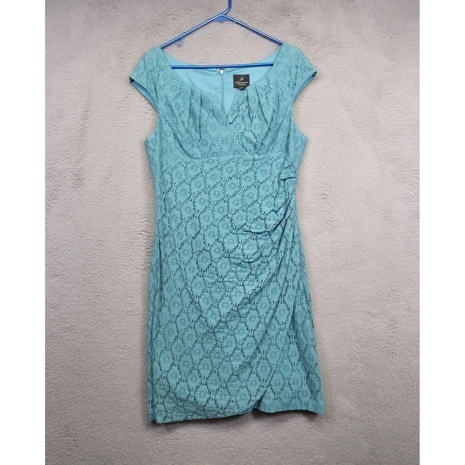 Adrianna Papell Dress Womens 12 Blue Floral Lace Overlay Formal Evening Sheath - Image 2 of 4