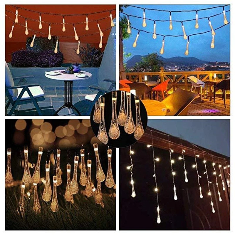 Outdoor Waterdrop Fairy Lamp LED Solar String Lights Garden Path Yard Decoration