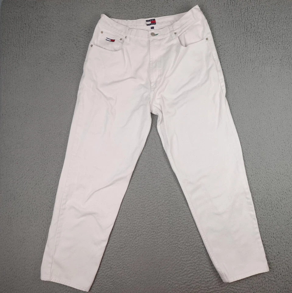 Vintage Tommy Hilfiger Jeans Mens 36x32 (Fits 32x30) White Denim Baggy 90s Y2K - Image 2 of 4