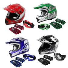 DOT Youth Helmet Kids Child Motorcycle ATV Motocross Racing Gloves Goggles S~XL