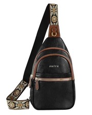 Leather Crossbody Sling Bag for Women - Travel Fanny Pack Chest Purse Black