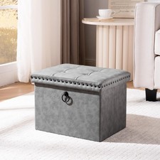 Storage Ottoman Cube 16x12x12 inches, Small Faux Leather Tuffed Foot Rest Sto...