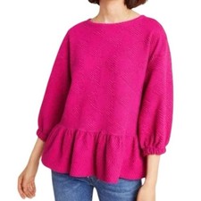 Anthropologie Maeve Textured Pink Blouse with Peplum Hem in Size XS